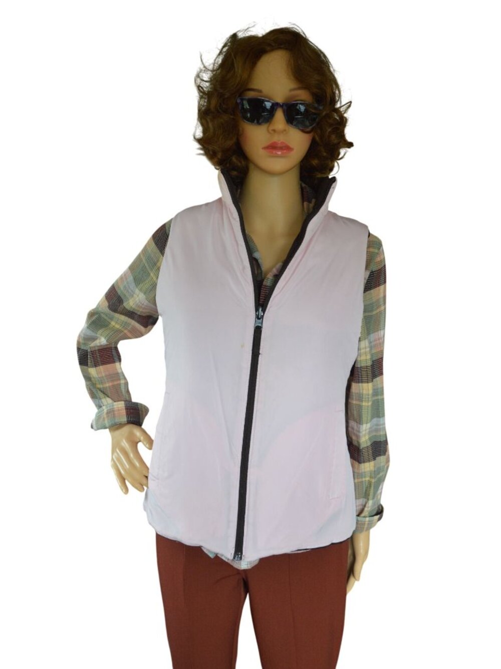 Merona Reversible Puffer Vest Brown Light Pink Women's Size Small Casual Fall - Picture 3 of 9